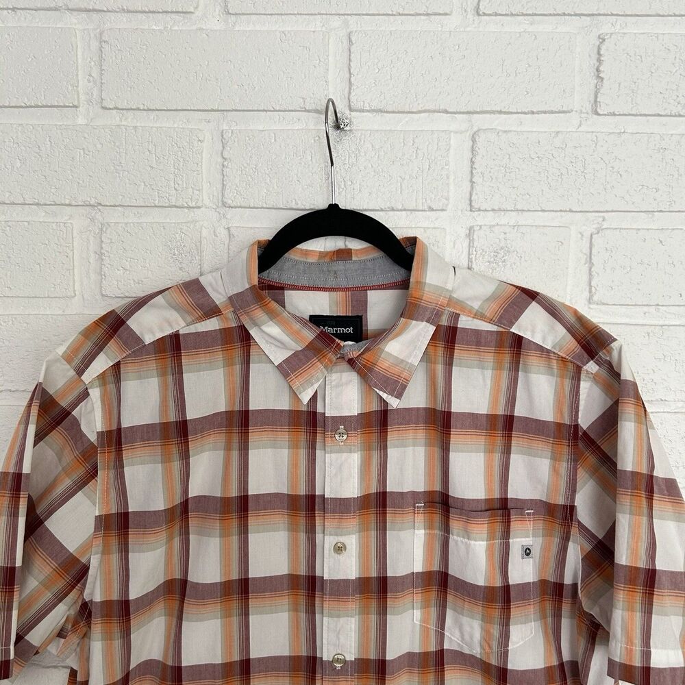 Marmot Button Up Shirt Mens XL Plaid Short Sleeve Rustic Camp Hike